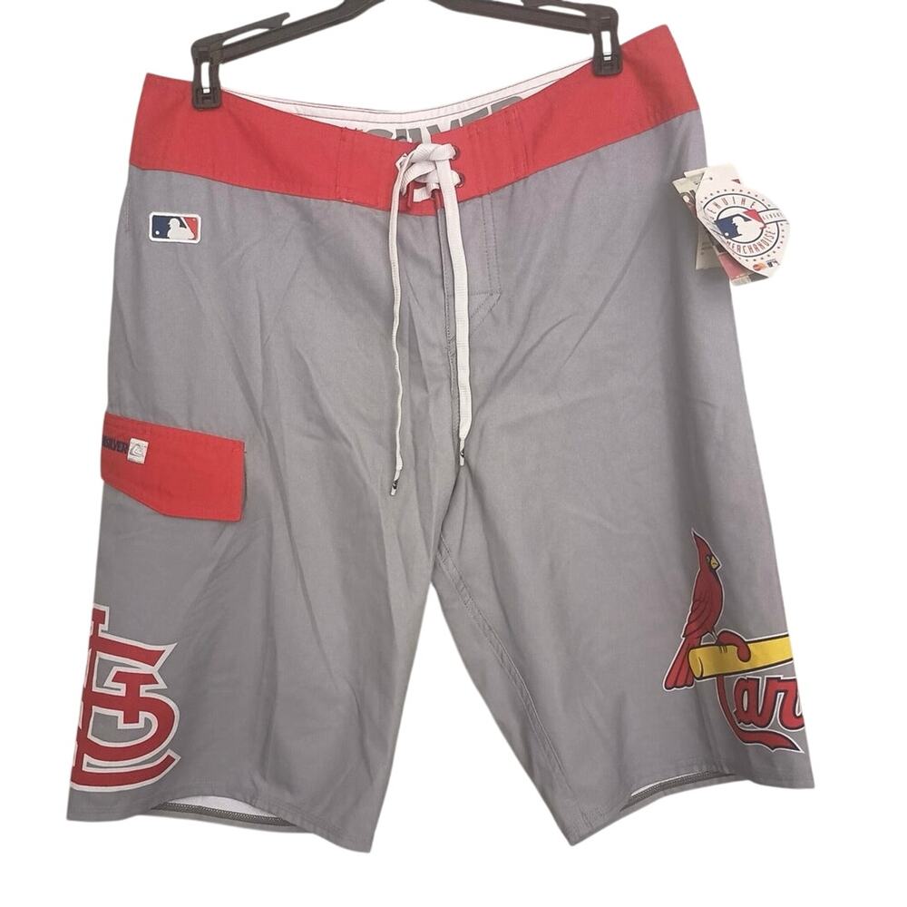 NWT Quicksilver MLB St. Louis Cardinals gray red board shorts Men 30 drawstring